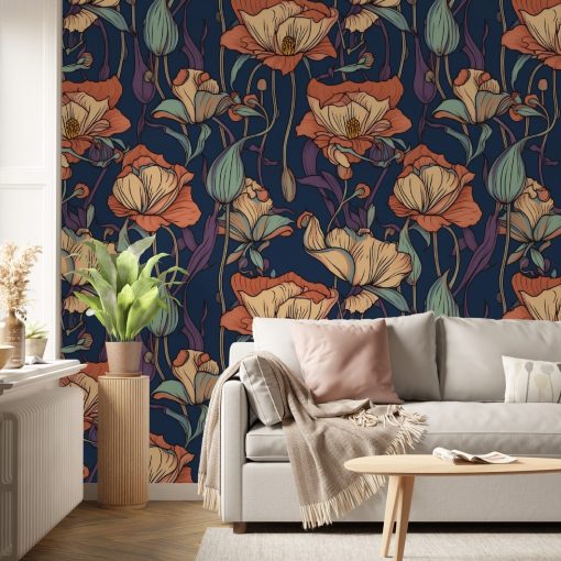 Mid-Century Modern Floral Wallpaper