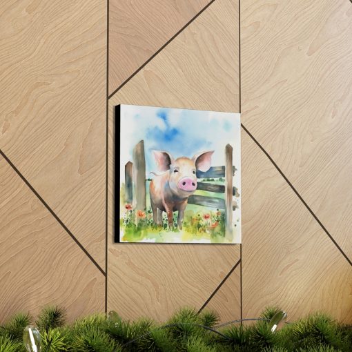 Rustic Folk Art Watercolor Pig Canvas Gallery Wraps – Perfect Gift for Your Country Farm Friends