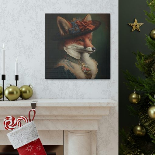 Victorian Lady Fox Vintage Antique Retro Canvas Wall Art – This Art Print Makes the Perfect Decor Gift for any Nature Lover.