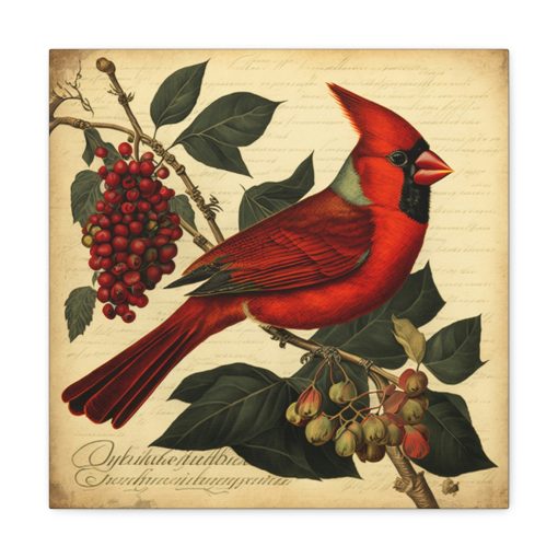 Male Cardinal Vintage Antique Retro Canvas Wall Art – This Art Print Makes the Perfect Gift for any Nature Lover. Decor You Can Love.