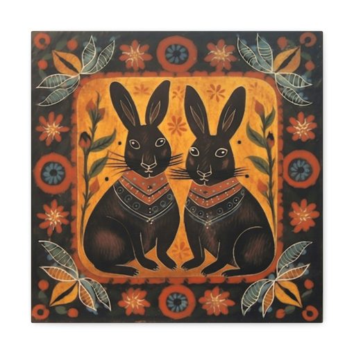 Rustic Folk Bunny Couple Canvas Gallery Wraps – Perfect Gift for Your Country Farm Friends