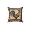 Rustic Folk Art Rooster with Border Design Square Pillow - Cottagecore Country Farm Style Gift for Yourself or Loved Ones