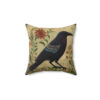 Folk Art Rustic Raven Design Square Pillow - Cottagecore Country Farm Style Gift for Yourself or Loved Ones