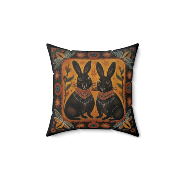 Rustic Folk Art Bunny Couple Design Square Pillow – Cottagecore Country Farm Style Gift for Yourself or Loved Ones