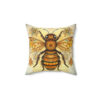 Folk Art Honey Bee Portrait Design Square Pillow - Cottagecore Country Farm Style Gift for Yourself or Loved Ones