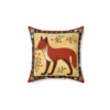 Folk Art Fox Design Square Pillow - Cottagecore Country Farm Style Gift for Yourself or Loved Ones