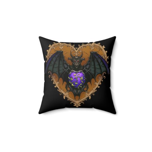 Gothic Bat Purple Heart Design Square Pillow – Goblincore Goth Style Gift for Yourself or Your Witchy Loved Ones
