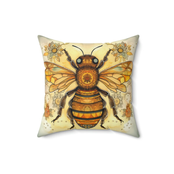 Folk Art Honey Bee Portrait Design Square Pillow – Cottagecore Country Farm Style Gift for Yourself or Loved Ones