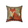 Folk Art Red Fox Design Square Pillow - Cottagecore Country Farm Style Gift for Yourself or Loved Ones