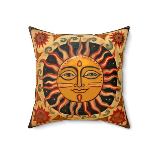 Rustic Folk Art Celestial Sun Design Square Pillow – Cottagecore Country Farm Style Gift for Yourself or Loved Ones