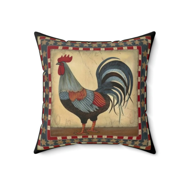 Rustic Folk Art Rooster with Border Design Square Pillow – Cottagecore Country Farm Style Gift for Yourself or Loved Ones