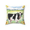Folk Art Holstein Cow in Field Design Square Pillow - Cottagecore Country Farm Style Gift for Yourself or Loved Ones