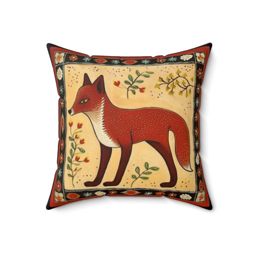 Folk Art Fox Design Square Pillow – Cottagecore Country Farm Style Gift for Yourself or Loved Ones