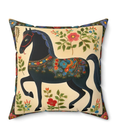 41530 101 400x480 - Rustic Folk Art Black Horse with Border Design Square Pillow - Cottagecore Country Farm Style Gift for Yourself or Loved Ones