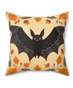 Folk Art Bat Design Square Pillow – Goblincore Goth Style Gift for Yourself or Your Witchy Loved Ones