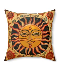 Rustic Folk Art Celestial Sun Design Square Pillow – Cottagecore Country Farm Style Gift for Yourself or Loved Ones