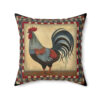 Rustic Folk Art Rooster with Border Design Square Pillow - Cottagecore Country Farm Style Gift for Yourself or Loved Ones