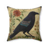 Folk Art Rustic Raven Design Square Pillow - Cottagecore Country Farm Style Gift for Yourself or Loved Ones
