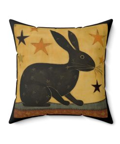 Folk Art Rustic Rabbit Design Square Pillow – Cottagecore Country Farm Style Gift for Yourself or Loved Ones