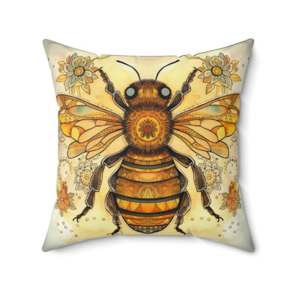 Folk Art Honey Bee Portrait Design Square Pillow – Cottagecore Country Farm Style Gift for Yourself or Loved Ones
