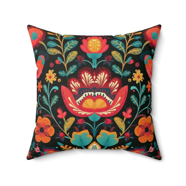 Folk Art Floral Design Spun Polyester Square Pillow