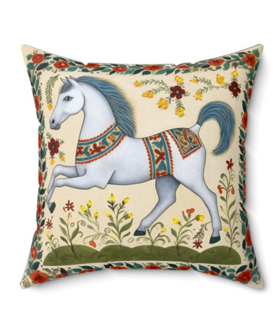 41530 92 400x480 - Rustic Folk Art Horse with Border Design Square Pillow - Cottagecore Country Farm Style Gift for Yourself or Loved Ones