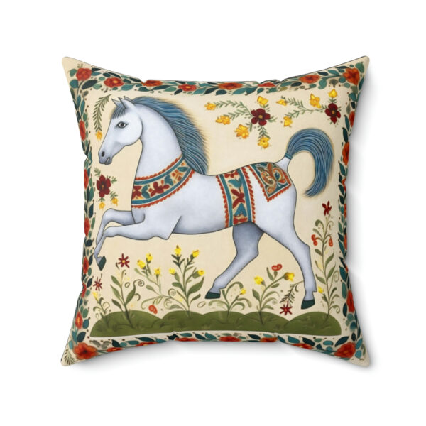 Rustic Folk Art Horse with Border Design Square Pillow – Cottagecore Country Farm Style Gift for Yourself or Loved Ones