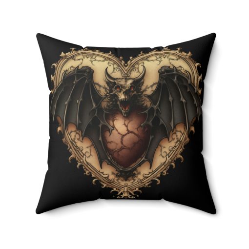 Gothic Bat Heart Design Square Pillow – Goblincore Goth Style Gift for Yourself or Your Witchy Loved Ones