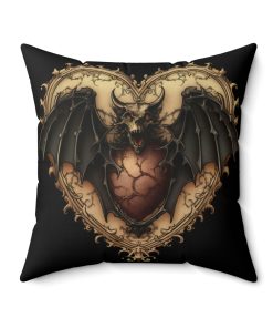 Gothic Bat Heart Design Square Pillow – Goblincore Goth Style Gift for Yourself or Your Witchy Loved Ones
