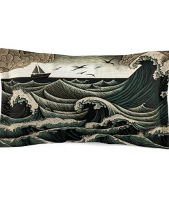 Woodcut Wave Seascape Microfiber Pillow Sham