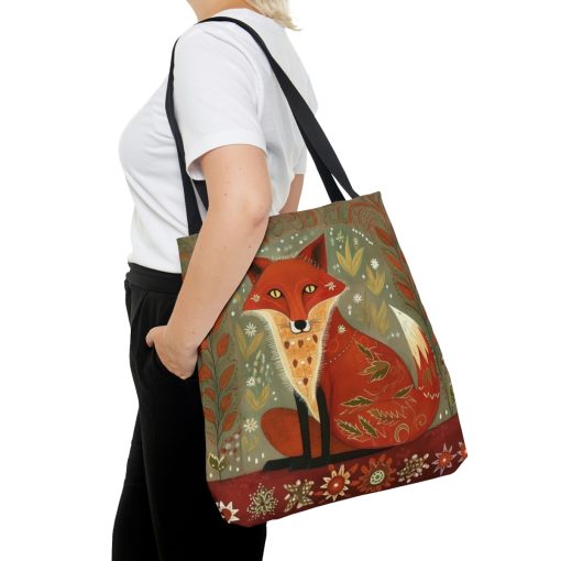 Folk Art Red Fox Tote Bag – Cute Cottagecore Totebag Makes the Perfect Gift