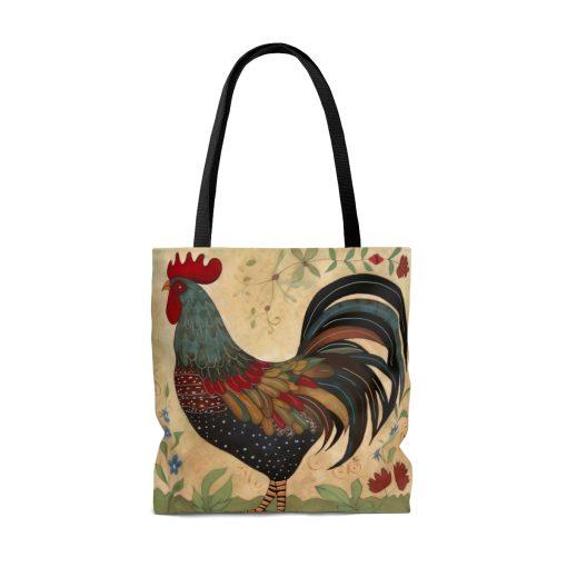 Folk Art Big Rooster Tote Bag – Cute Cottagecore Totebag Makes the Perfect Gift
