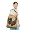 Folk Art Big Rooster Tote Bag - Cute Cottagecore Totebag Makes the Perfect Gift