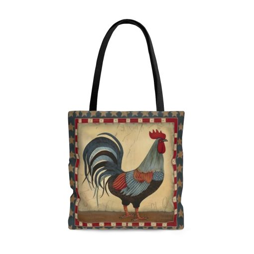 Folk Art Rooster Tote Bag – Cute Cottagecore Totebag Makes the Perfect Gift