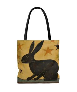 Folk Art Black Rabbit Tote Bag – Cute Cottagecore Totebag Makes the Perfect Gift