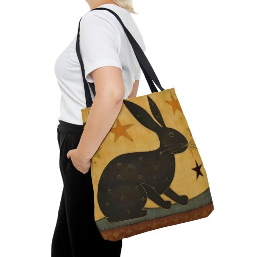Folk Art Black Rabbit Tote Bag – Cute Cottagecore Totebag Makes the Perfect Gift
