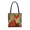 Folk Art Red Fox Tote Bag - Cute Cottagecore Totebag Makes the Perfect Gift