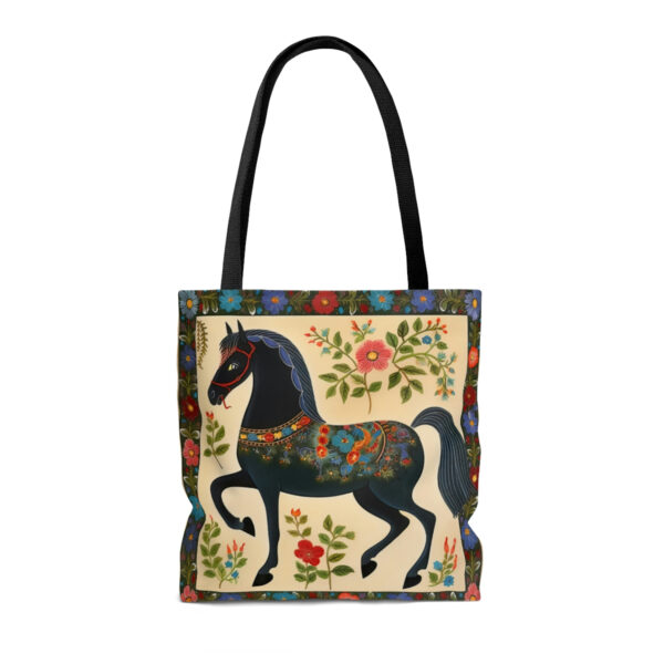 Folk Art Black Horse Tote Bag – Cute Cottagecore Totebag Makes the Perfect Gift