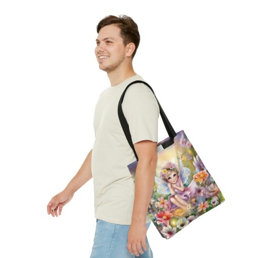 Whimsical Fairycore Tote Bag – Cute Cottagecore Totebag with Fairy in Flower Garden
