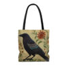 Folk Art Black Raven Tote Bag - Cute Cottagecore Totebag Makes the Perfect Gift
