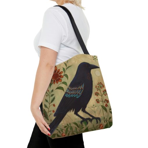 Folk Art Black Raven Tote Bag – Cute Cottagecore Totebag Makes the Perfect Gift
