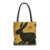 Folk Art Black Rabbit Tote Bag - Cute Cottagecore Totebag Makes the Perfect Gift