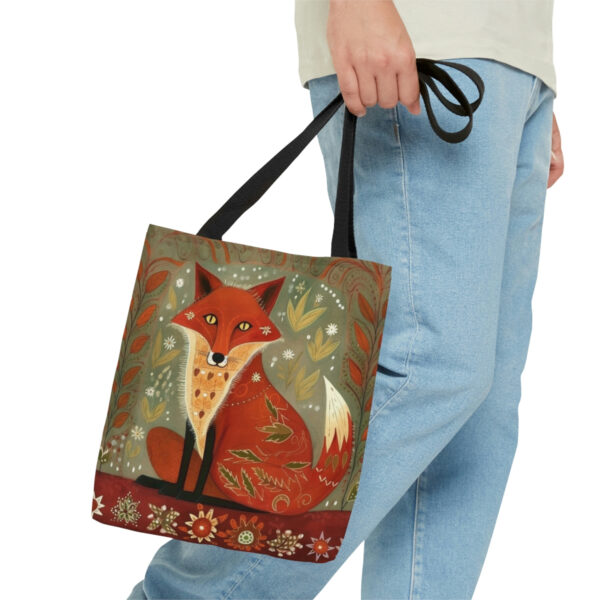 Folk Art Red Fox Tote Bag – Cute Cottagecore Totebag Makes the Perfect Gift