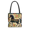 Folk Art Black Horse Tote Bag - Cute Cottagecore Totebag Makes the Perfect Gift