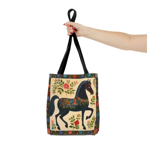 Folk Art Black Horse Tote Bag – Cute Cottagecore Totebag Makes the Perfect Gift