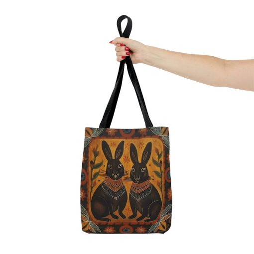 Folk Art Bunny Couple Tote Bag – Cute Cottagecore Totebag Makes the Perfect Gift