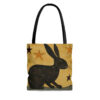 Folk Art Black Rabbit Tote Bag - Cute Cottagecore Totebag Makes the Perfect Gift