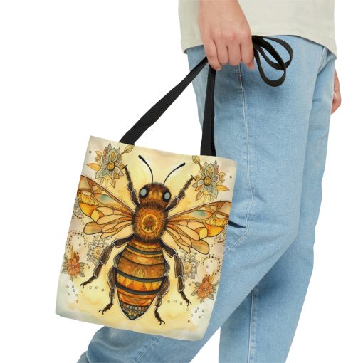 Folk Art Honey Bee Tote Bag – Cute Cottagecore Totebag Makes the Perfect Gift