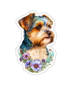 Floral Biewer Terrier Kiss-Cut Stickers