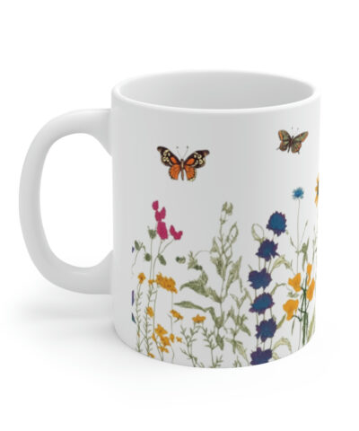 Hand Drawn Pressed Flowers Ceramic Coffee Mug | Boho Wildflowers Mug, Cottagecore Mug, Vintage Botanical Tea Cup, Nature Mug, Floral Mug,
